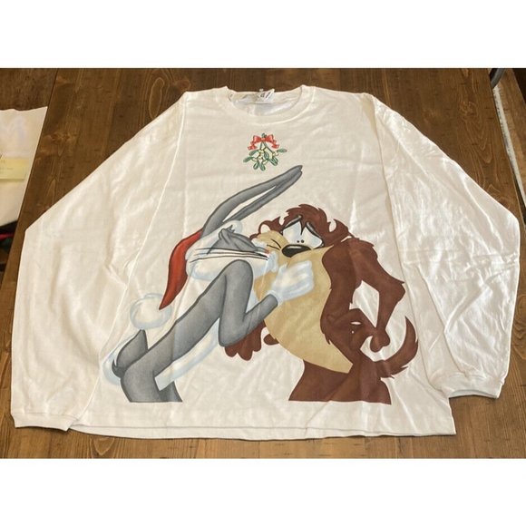 Vintage Looney Tunes L/S T-shirt Size Men’s L Peace On Earth Christmas Bugs Taz - Picture 1 of 7